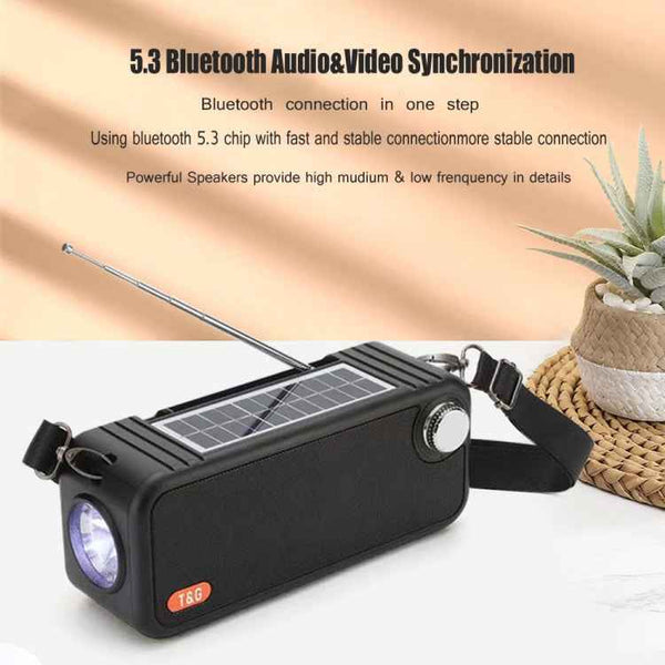T&G TG637 Outdoor Portable Solar Power Wireless Bluetooth Speaker with FM / Flashlight / TF Card Slot(Black)