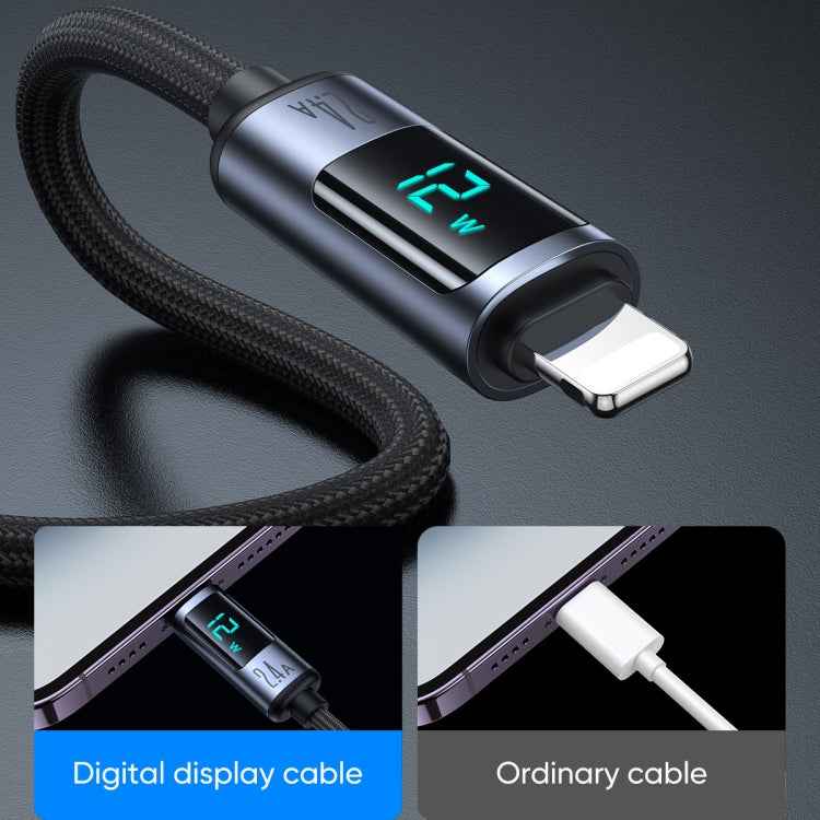 JOYROOM S-AL012A16 2.4A USB to 8 Pin Digital Display Fast Charging Data Cable, Length:1.2m(Black)
