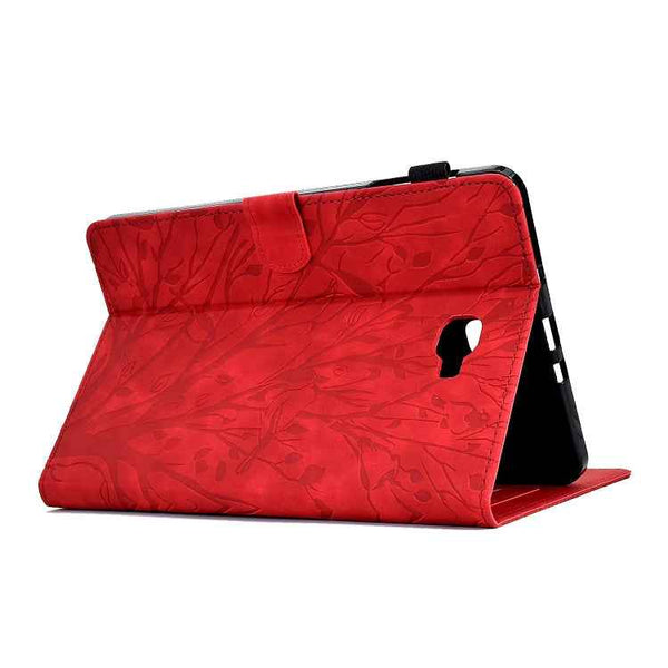 For Samsung Galaxy Tab A 10.1 2016 Fortune Tree Pressure Flower PU Tablet Case with Wake-up / Sleep Function(Red)