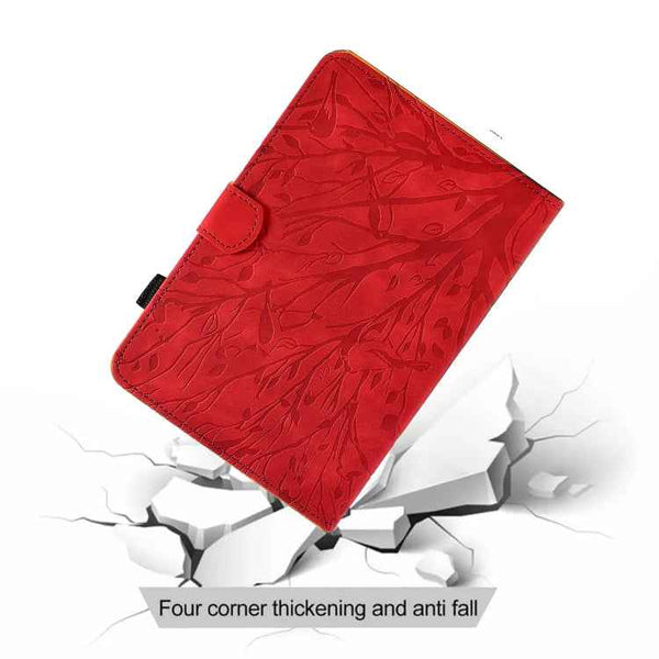 For Samsung Galaxy Tab A 10.1 2016 Fortune Tree Pressure Flower PU Tablet Case with Wake-up / Sleep Function(Red)