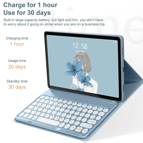YM-LX106 Round Key Detachable Bluetooth Tablet Keyboard Leather Case with Mouse