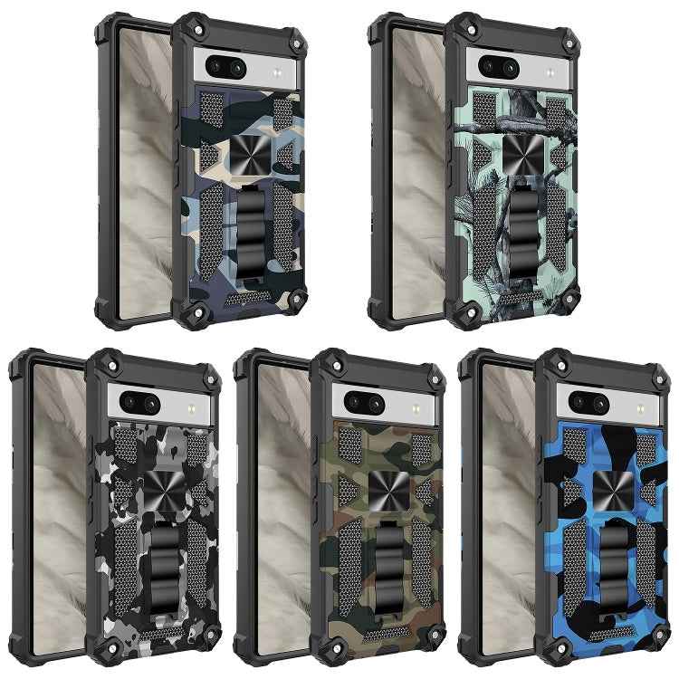 For Google Pixel 7a Camouflage Armor Kickstand TPU + PC Magnetic Phone Case(Army Green)