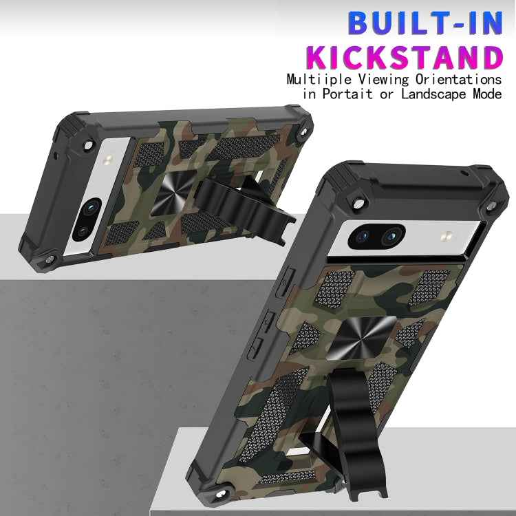For Google Pixel 7a Camouflage Armor Kickstand TPU + PC Magnetic Phone Case(Army Green)