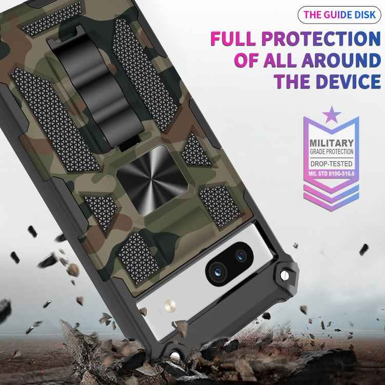 For Google Pixel 7a Camouflage Armor Kickstand TPU + PC Magnetic Phone Case(Army Green)