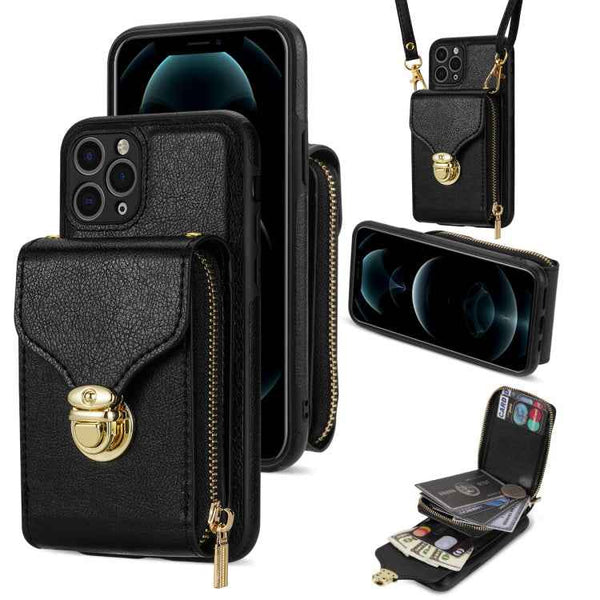 Zipper Hardware Card Wallet Phone Case, For iPhone 11 Pro Max, For iPhone 11 Pro, For iPhone 11, For iPhone 13 mini