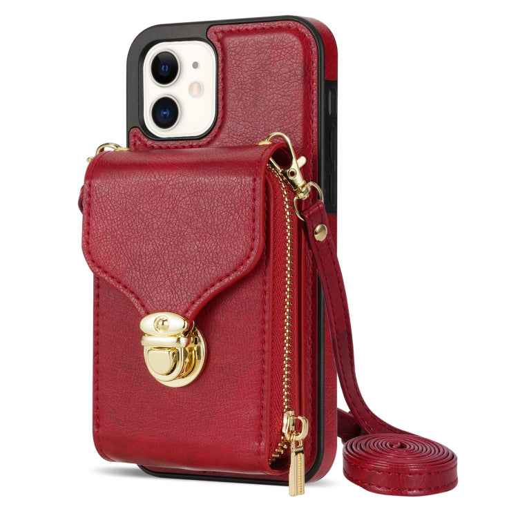 For iPhone 11 Zipper Hardware Card Wallet Phone Case(Red)