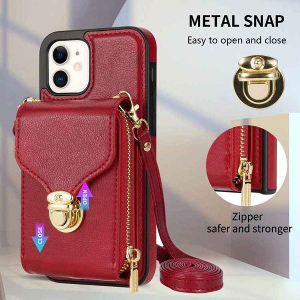 For iPhone 11 Zipper Hardware Card Wallet Phone Case(Red)