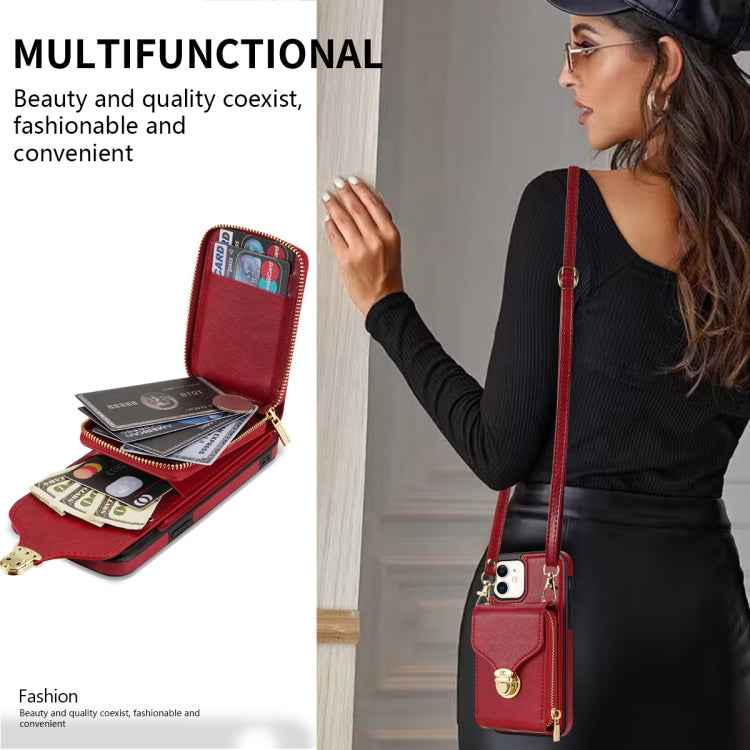 For iPhone 11 Zipper Hardware Card Wallet Phone Case(Red)