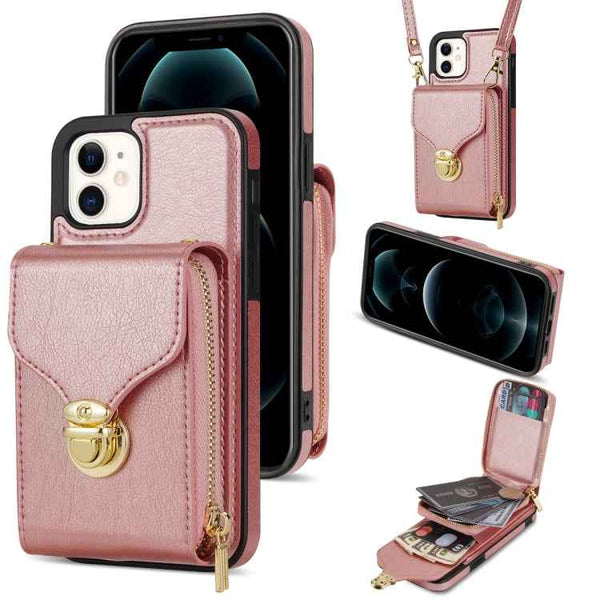 Zipper Hardware Card Wallet Phone Case, For iPhone 11 Pro Max, For iPhone 11 Pro, For iPhone 11, For iPhone 13 mini