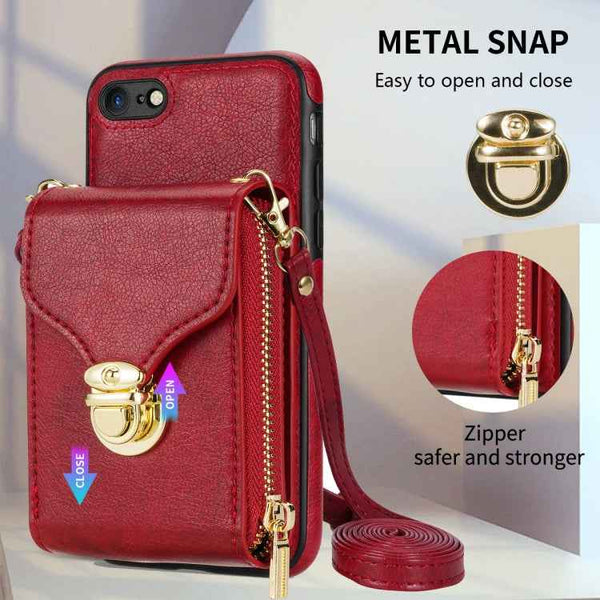 Zipper Hardware Card Wallet Phone Case, For iPhone SE 2022 / SE 2020 / 8 / 7, For iPhone 8 Plus / 7 Plus, For iPhone 6s Plus / 6 Plus, For iPhone 6s / 6