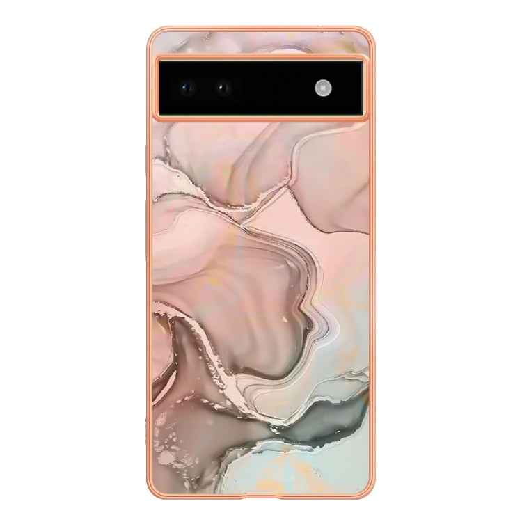 For Google Pixel 6A Electroplating Marble Dual-side IMD Phone Case(Rose Gold 015)