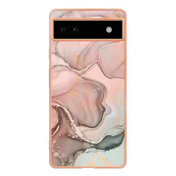 For Google Pixel 6A Electroplating Marble Dual-side IMD Phone Case(Rose Gold 015)