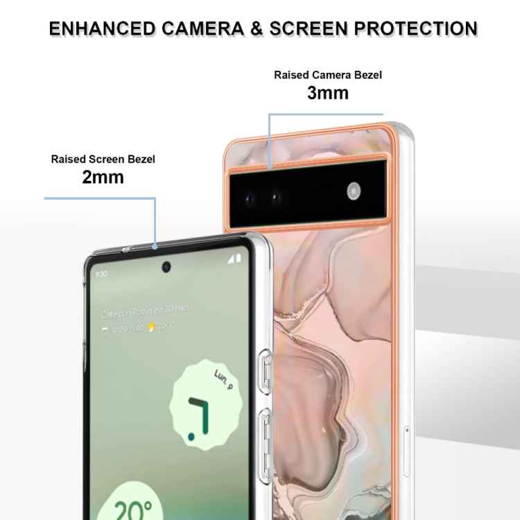 For Google Pixel 6A Electroplating Marble Dual-side IMD Phone Case(Rose Gold 015)
