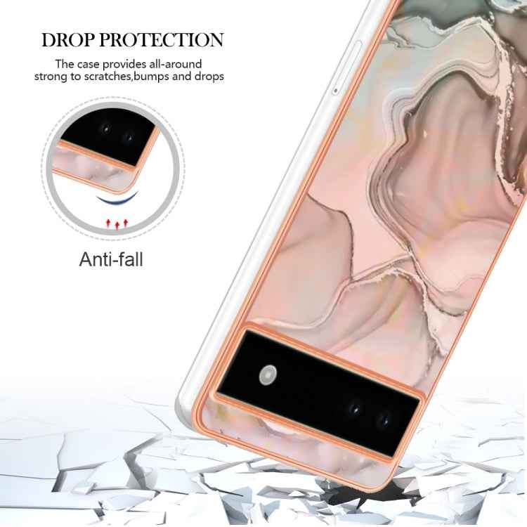 For Google Pixel 6A Electroplating Marble Dual-side IMD Phone Case(Rose Gold 015)