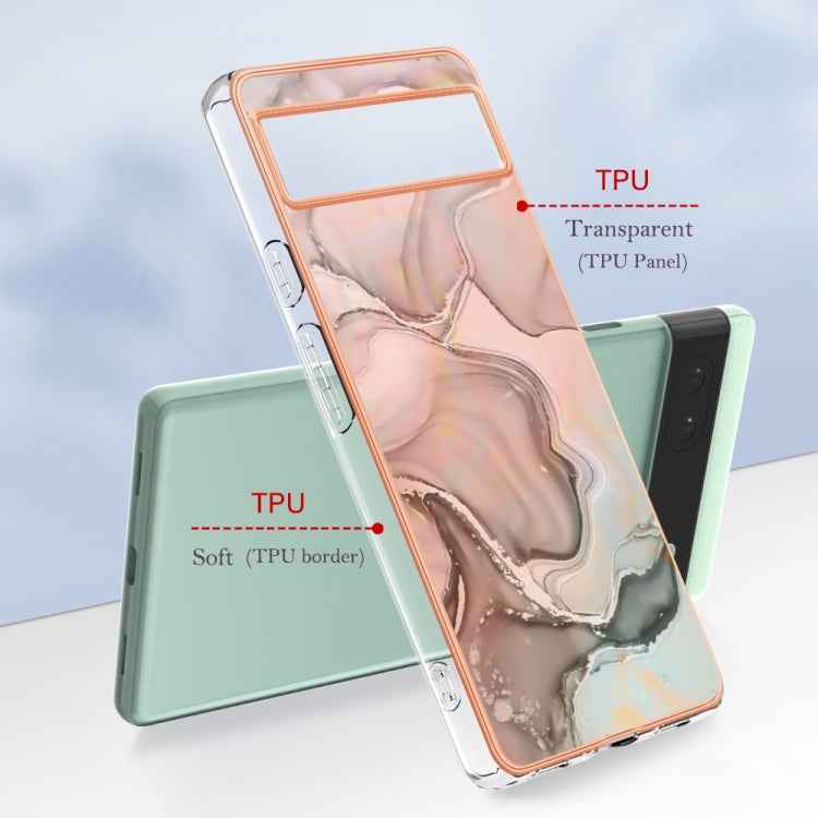 For Google Pixel 6A Electroplating Marble Dual-side IMD Phone Case(Rose Gold 015)