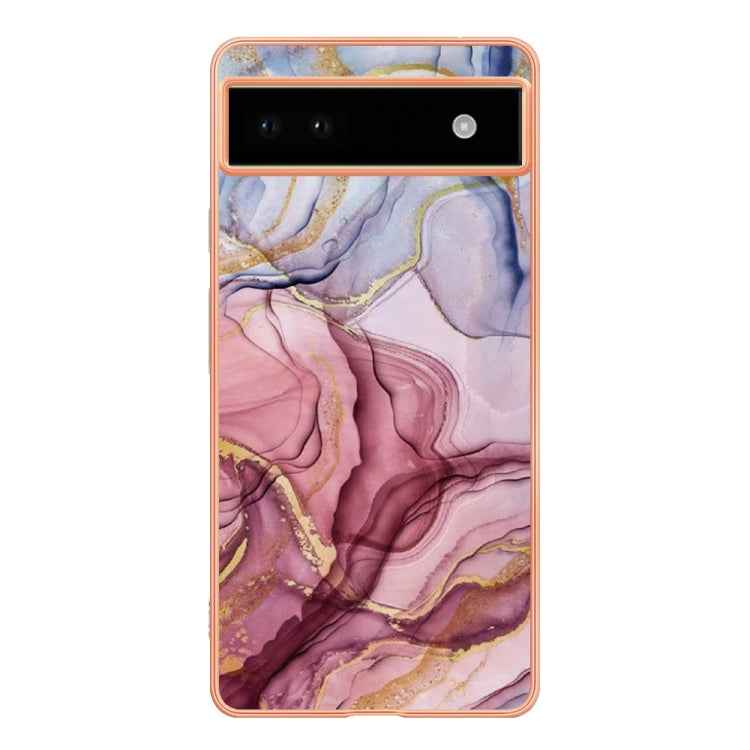 For Google Pixel 6A Electroplating Marble Dual-side IMD Phone Case(Rose Red 014)