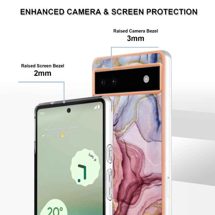 For Google Pixel 6A Electroplating Marble Dual-side IMD Phone Case(Rose Red 014)