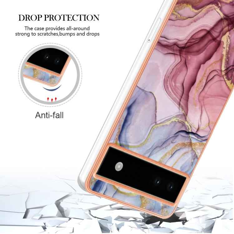 For Google Pixel 6A Electroplating Marble Dual-side IMD Phone Case(Rose Red 014)