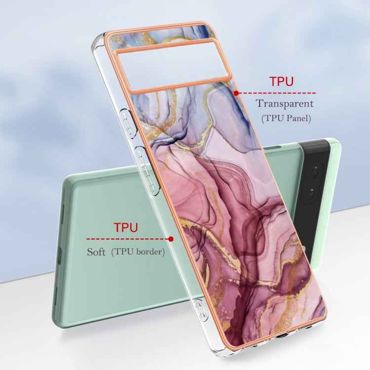 For Google Pixel 6A Electroplating Marble Dual-side IMD Phone Case(Rose Red 014)