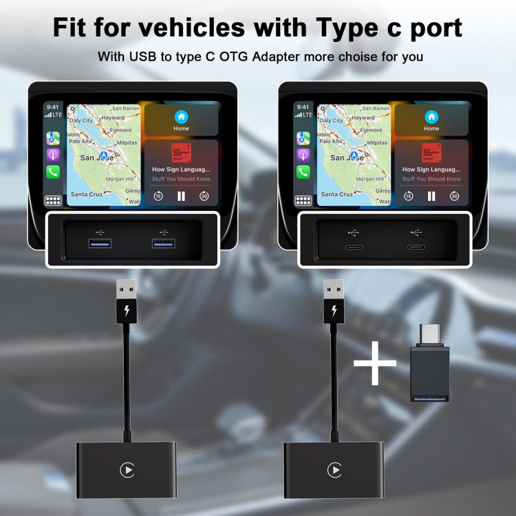 THT-020-2 USB + USB-C / Type-C Wired to Wireless Carplay Adapter for iPhone