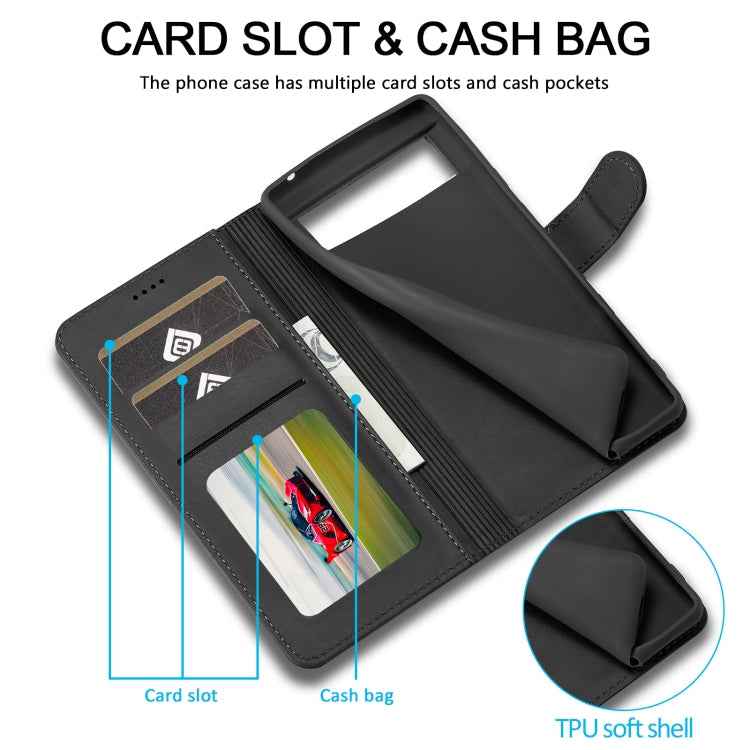 For Google Pixel 7a LC.IMEEKE Calf Texture Flip Leather Phone Case(Black)