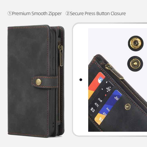 For iPhone 14 Zipper Wallet Magnetic Detachable Leather Phone Case(Black)
