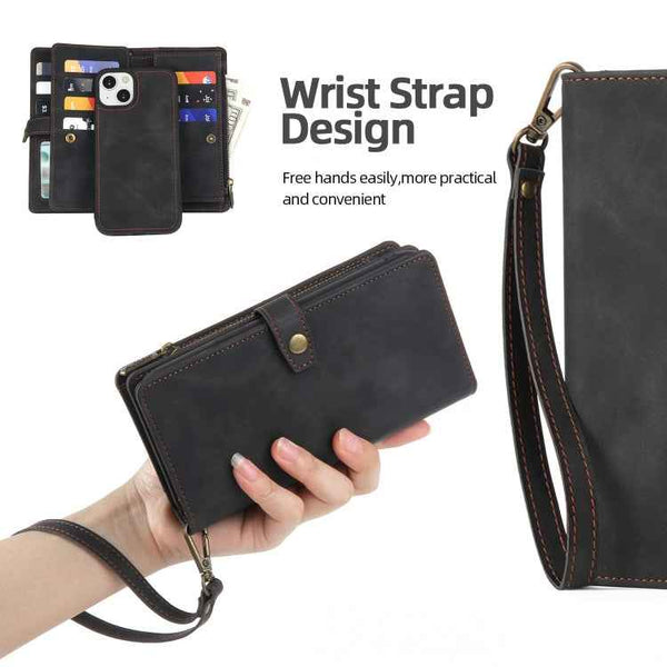 For iPhone 14 Zipper Wallet Magnetic Detachable Leather Phone Case(Black)