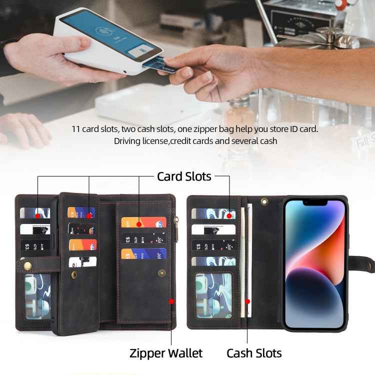 For iPhone 14 Zipper Wallet Magnetic Detachable Leather Phone Case(Black)