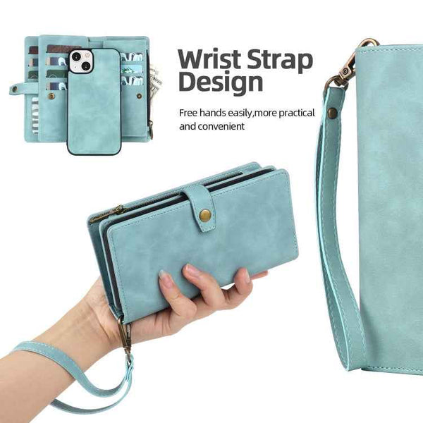 For iPhone 14 Zipper Wallet Magnetic Detachable Leather Phone Case(Blue)