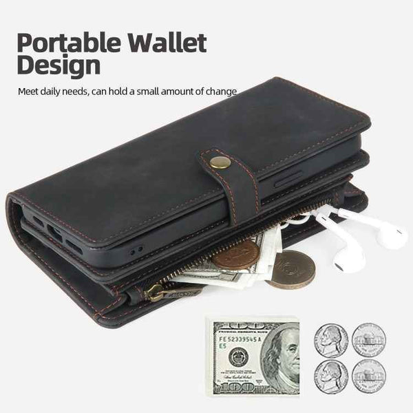 For iPhone 14 Pro Zipper Wallet Magnetic Detachable Leather Phone Case(Black)