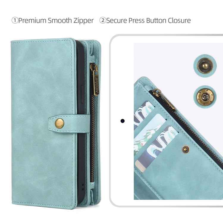 For iPhone 14 Pro Zipper Wallet Magnetic Detachable Leather Phone Case(Blue)