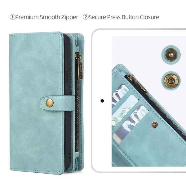 For iPhone 14 Pro Max Zipper Wallet Magnetic Detachable Leather Phone Case(Blue)