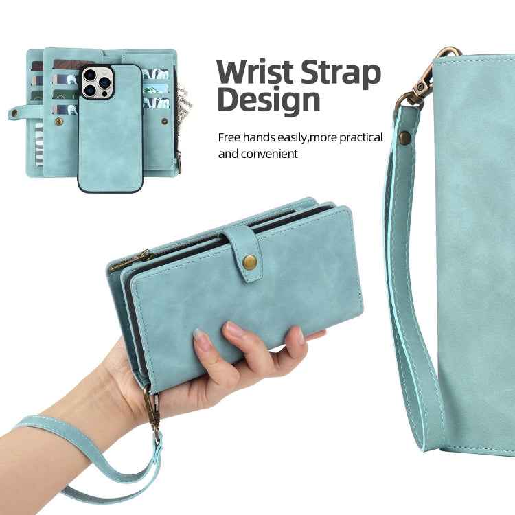 For iPhone 14 Pro Max Zipper Wallet Magnetic Detachable Leather Phone Case(Blue)