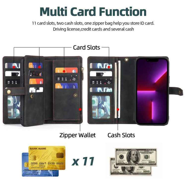 For iPhone 11 Zipper Wallet Magnetic Detachable Leather Phone Case(Black)
