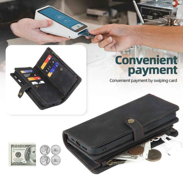 For iPhone 11 Zipper Wallet Magnetic Detachable Leather Phone Case(Black)