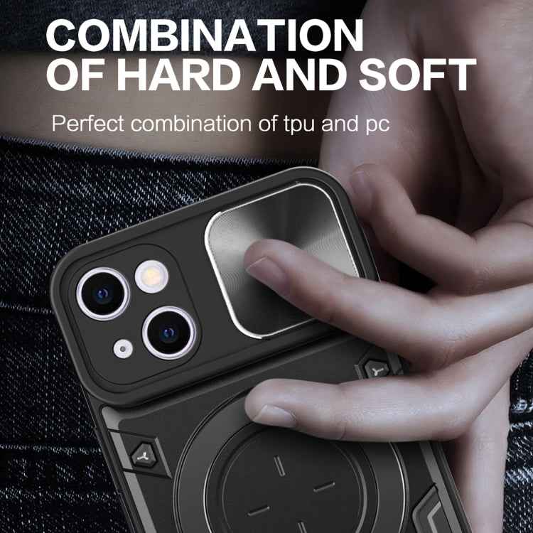 CD Texture Sliding Camshield Magnetic Holder Phone Case, For iPhone 15, For iPhone 14 Plus, For iPhone 14, For iPhone 14 Pro