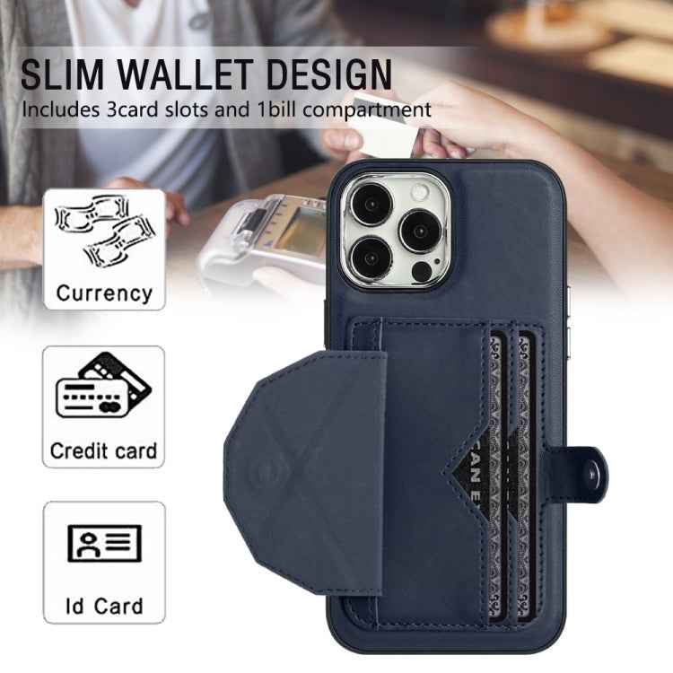 For iPhone 15 Pro Max Shockproof Leather Phone Case with Card Holder(Blue)