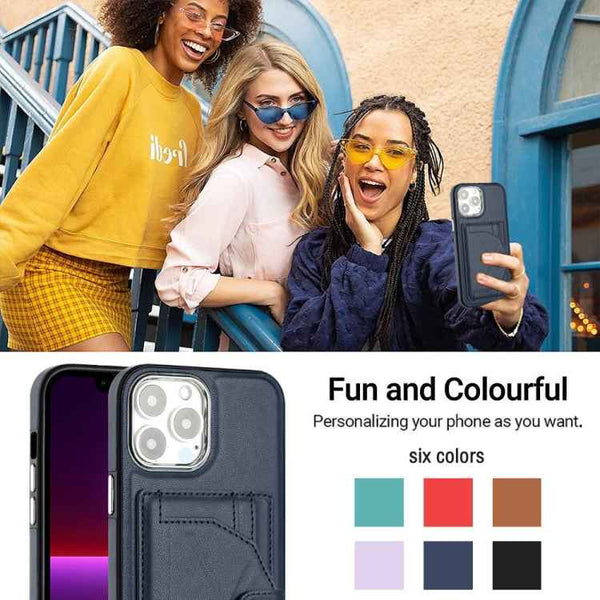 For iPhone 15 Pro Max Shockproof Leather Phone Case with Card Holder(Blue)