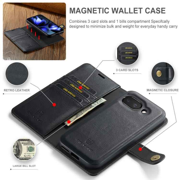 DG.MING Crazy Horse Texture Detachable Magnetic Leather Phone Case, For Google Pixel 9a, For Google Pixel 8A, For Google Pixel 8 Pro, For Google Pixel 8