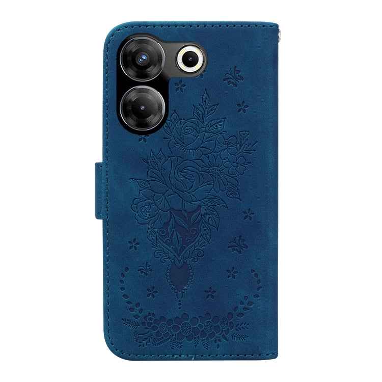 Butterfly Rose Embossed Leather Phone Case, For Tecno Camon 20 Pro 4G, For Tecno Pova 5, For Tecno Spark 10 5G, For Tecno Spark 10 Pro