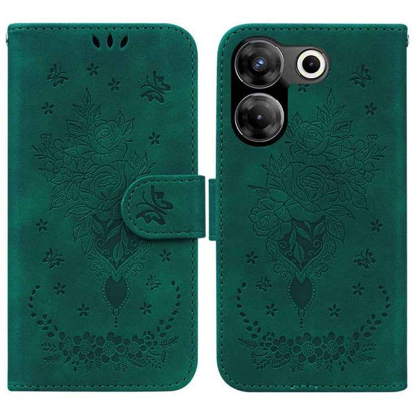 Butterfly Rose Embossed Leather Phone Case, For Tecno Camon 20 Pro 4G, For Tecno Pova 5, For Tecno Spark 10 5G, For Tecno Spark 10 Pro