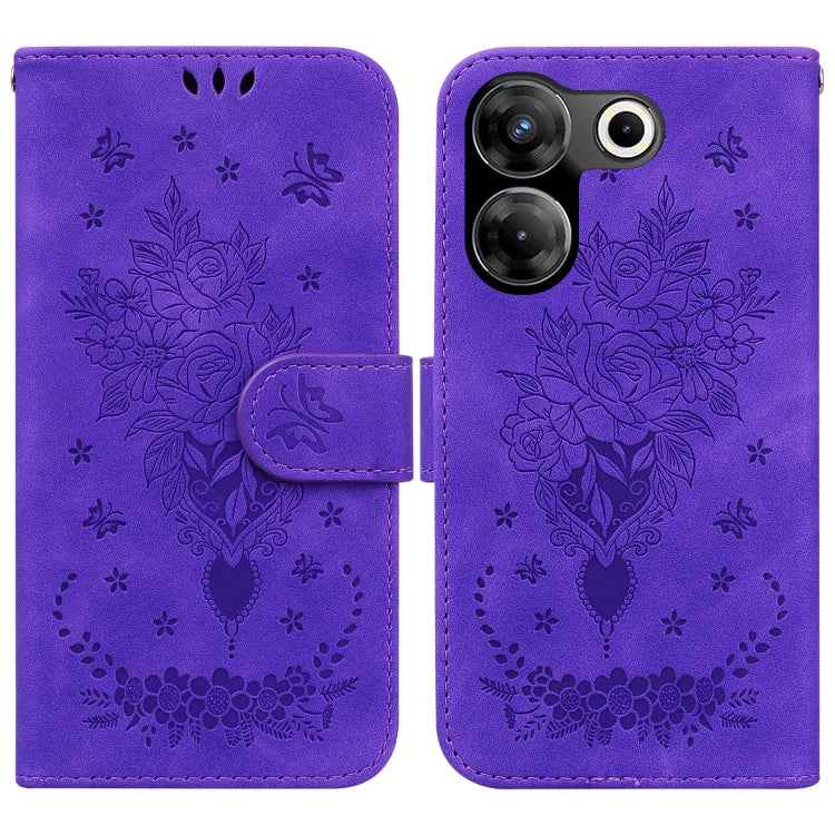 Butterfly Rose Embossed Leather Phone Case, For Tecno Camon 20 Pro 4G, For Tecno Pova 5, For Tecno Spark 10 5G, For Tecno Spark 10 Pro