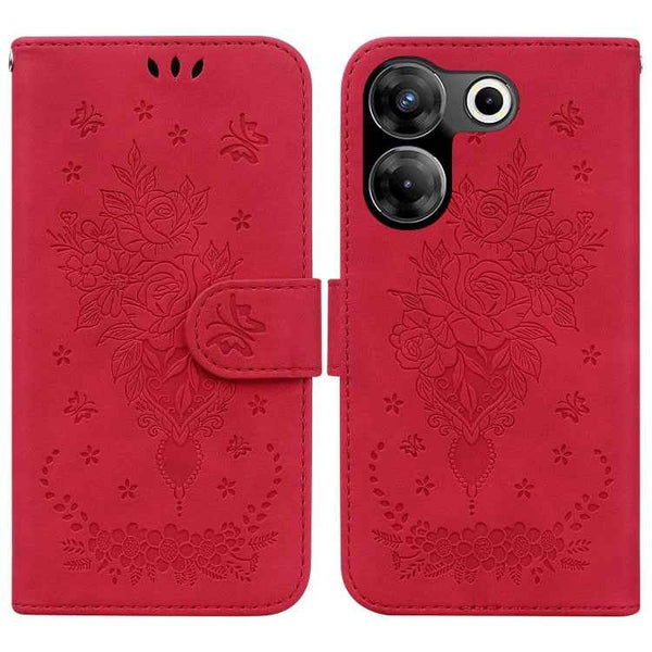 Butterfly Rose Embossed Leather Phone Case, For Tecno Camon 20 Pro 4G, For Tecno Pova 5, For Tecno Spark 10 5G, For Tecno Spark 10 Pro