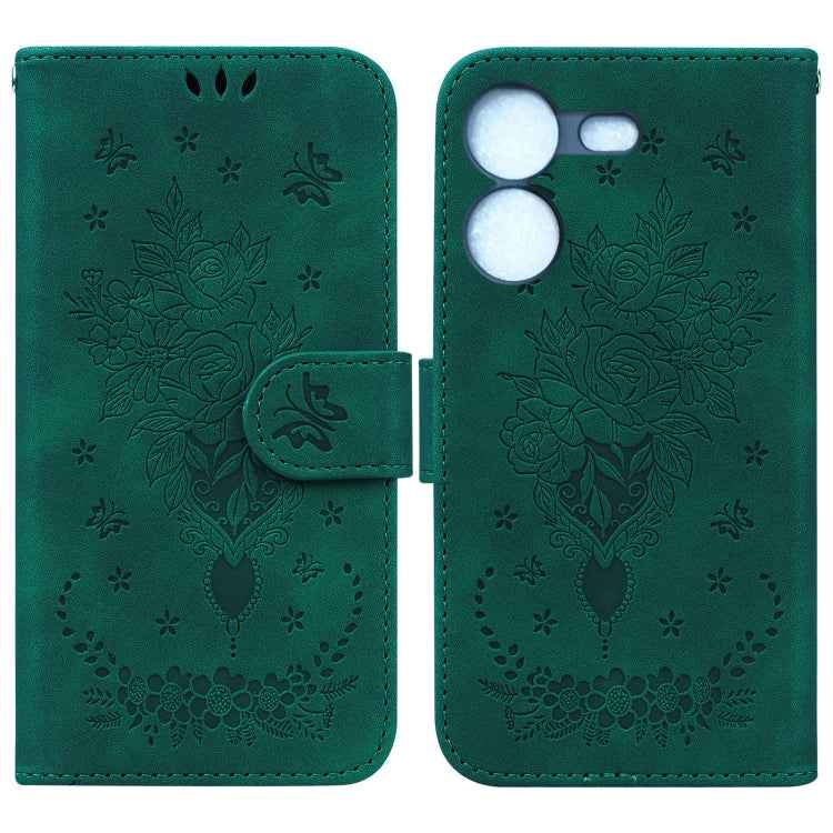 Butterfly Rose Embossed Leather Phone Case, For Tecno Camon 20 Pro 4G, For Tecno Pova 5, For Tecno Spark 10 5G, For Tecno Spark 10 Pro