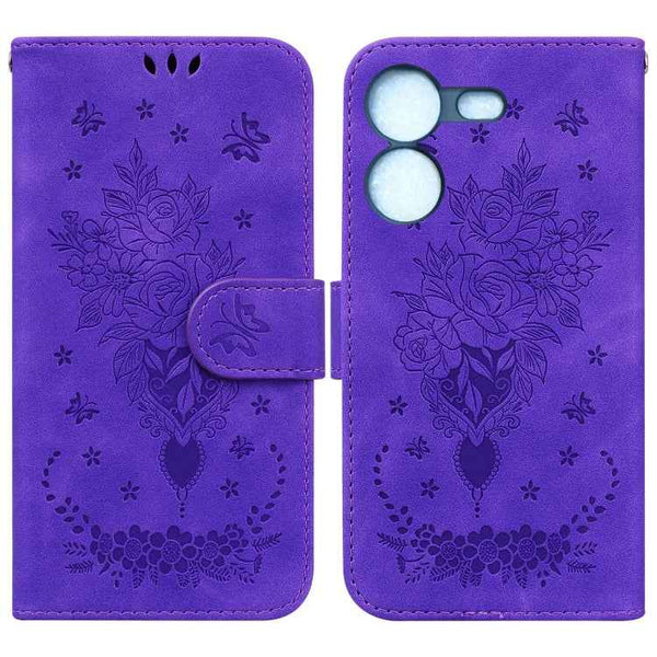 Butterfly Rose Embossed Leather Phone Case, For Tecno Camon 20 Pro 4G, For Tecno Pova 5, For Tecno Spark 10 5G, For Tecno Spark 10 Pro