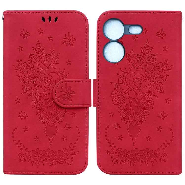 Butterfly Rose Embossed Leather Phone Case, For Tecno Camon 20 Pro 4G, For Tecno Pova 5, For Tecno Spark 10 5G, For Tecno Spark 10 Pro