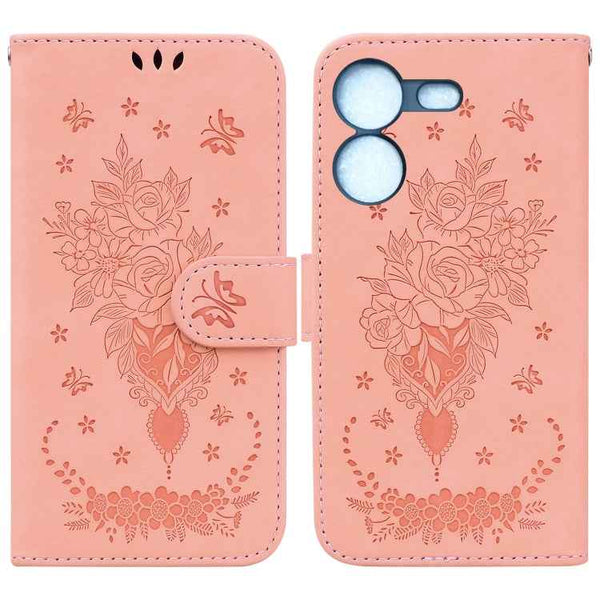 Butterfly Rose Embossed Leather Phone Case, For Tecno Camon 20 Pro 4G, For Tecno Pova 5, For Tecno Spark 10 5G, For Tecno Spark 10 Pro