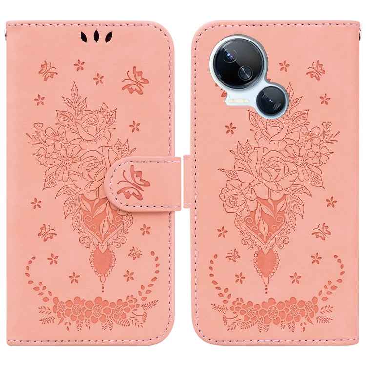 Butterfly Rose Embossed Leather Phone Case, For Tecno Camon 20 Pro 4G, For Tecno Pova 5, For Tecno Spark 10 5G, For Tecno Spark 10 Pro
