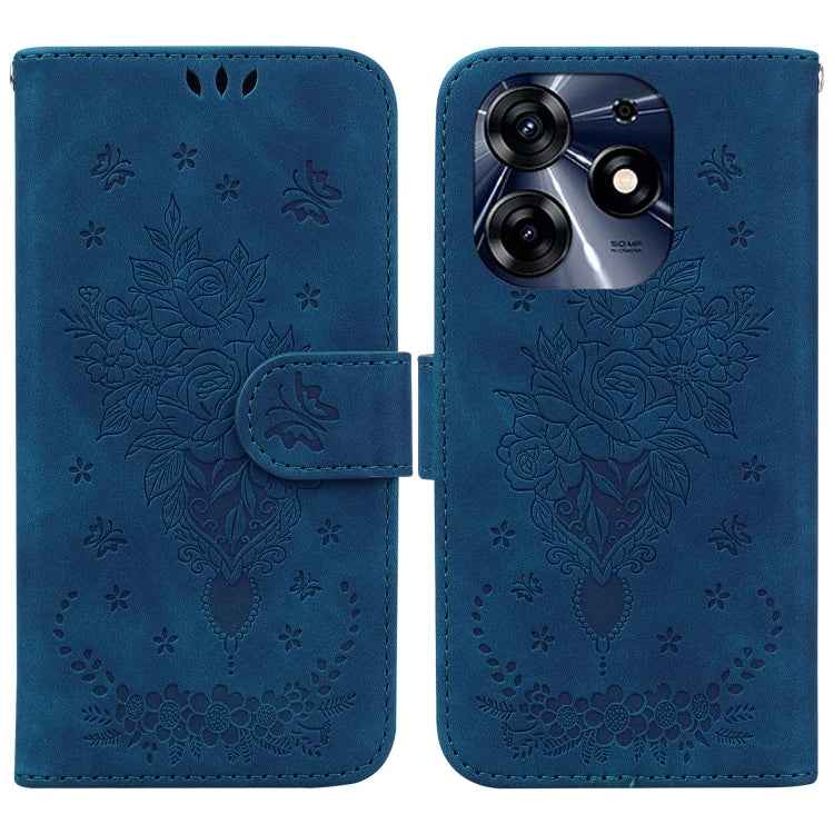 Butterfly Rose Embossed Leather Phone Case, For Tecno Camon 20 Pro 4G, For Tecno Pova 5, For Tecno Spark 10 5G, For Tecno Spark 10 Pro