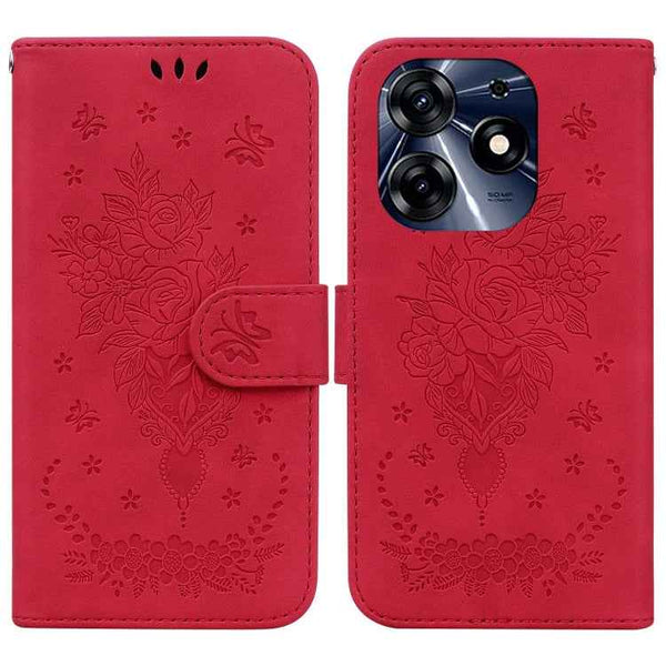 Butterfly Rose Embossed Leather Phone Case, For Tecno Camon 20 Pro 4G, For Tecno Pova 5, For Tecno Spark 10 5G, For Tecno Spark 10 Pro
